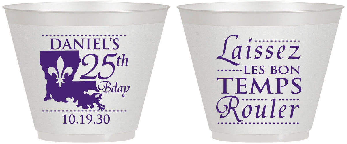 Custom Birthday 9 oz Wine Frosted Cups - 25th Mardi Gras | 20245