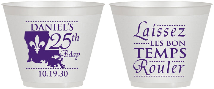 Custom Birthday 9 oz Wine Frosted Cups - 25th Mardi Gras | 20245