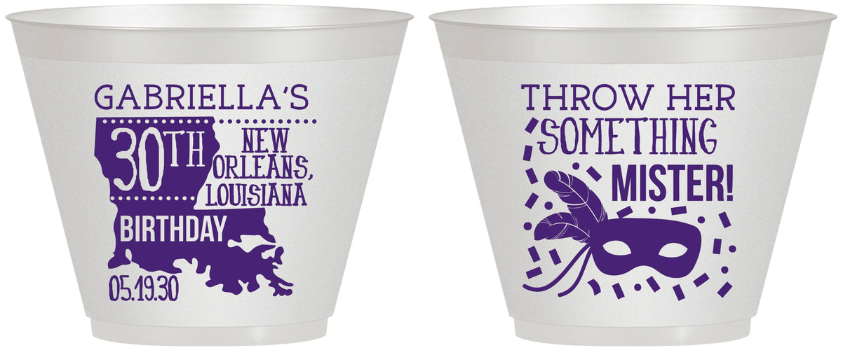Custom Birthday 9 oz Wine Frosted Cups - 30th Mardi Gras | 20246