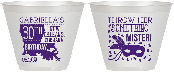 Custom Birthday 9 oz Wine Frosted Cups - 30th Mardi Gras | 20246