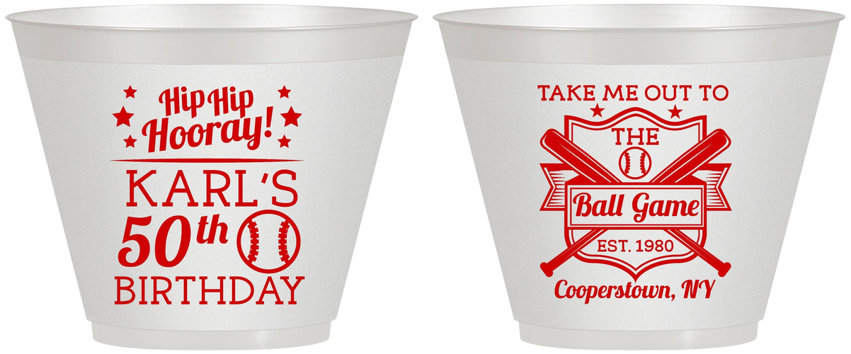 Custom Birthday 9 oz Wine Frosted Cups - 50th Baseball | 20252