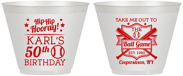 Custom Birthday 9 oz Wine Frosted Cups - 50th Baseball | 20252