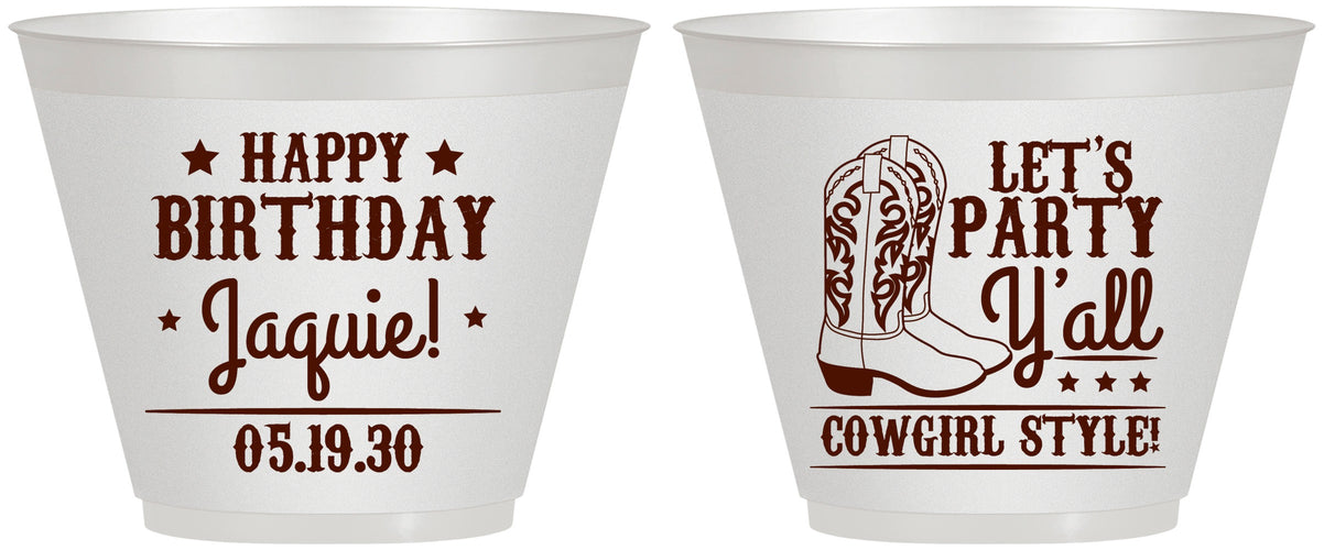 Custom Birthday 9 oz Wine Frosted Cups - Cowgirl | 20260