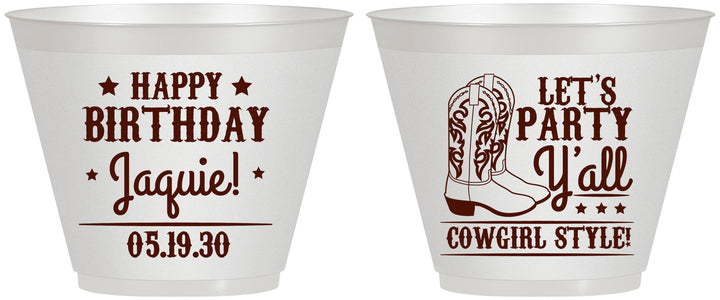 Custom Birthday 9 oz Wine Frosted Cups - Cowgirl | 20260