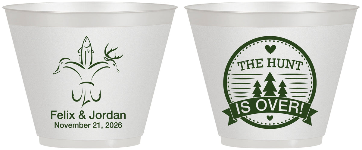Custom Wedding 9 oz Wine Frosted Cups - The Hunt Is Over | 203