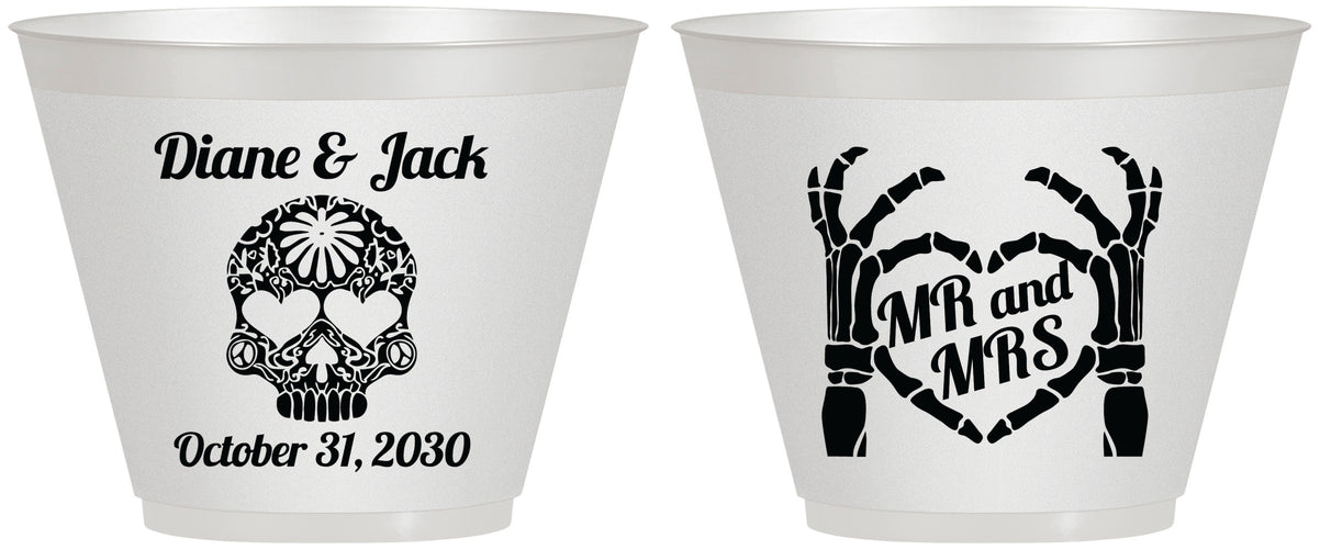 Custom Wedding 9 oz Wine Frosted Cups - Mr And Mrs Sugar Skull | 205