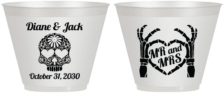 Custom Wedding 9 oz Wine Frosted Cups - Mr And Mrs Sugar Skull | 205