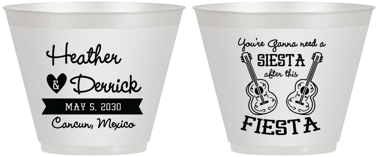 Custom Wedding 9 oz Wine Frosted Cups - Siesta Fiesta Mexico | 207