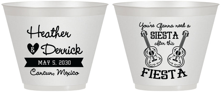 Custom Wedding 9 oz Wine Frosted Cups - Siesta Fiesta Mexico | 207