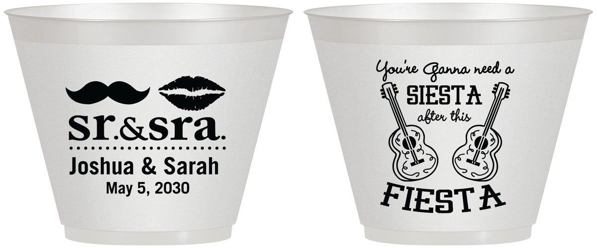 Custom Wedding 9 oz Wine Frosted Cups - Siesta Fiesta Sr Sra | 208
