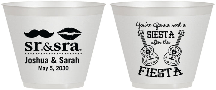 Custom Wedding 9 oz Wine Frosted Cups - Siesta Fiesta Sr Sra | 208