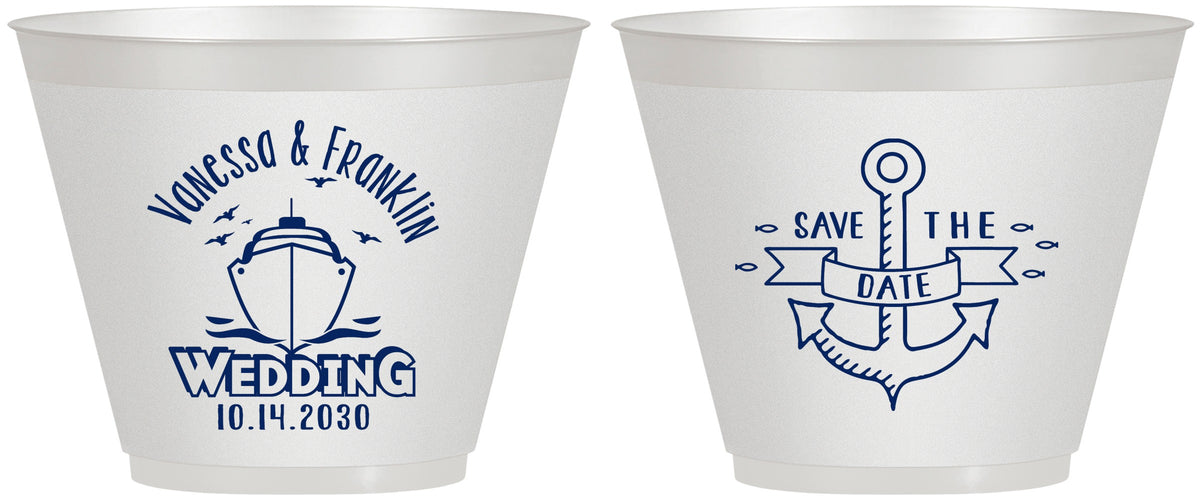 Custom Wedding 9 oz Wine Frosted Cups - Save The Date Cruise | 209