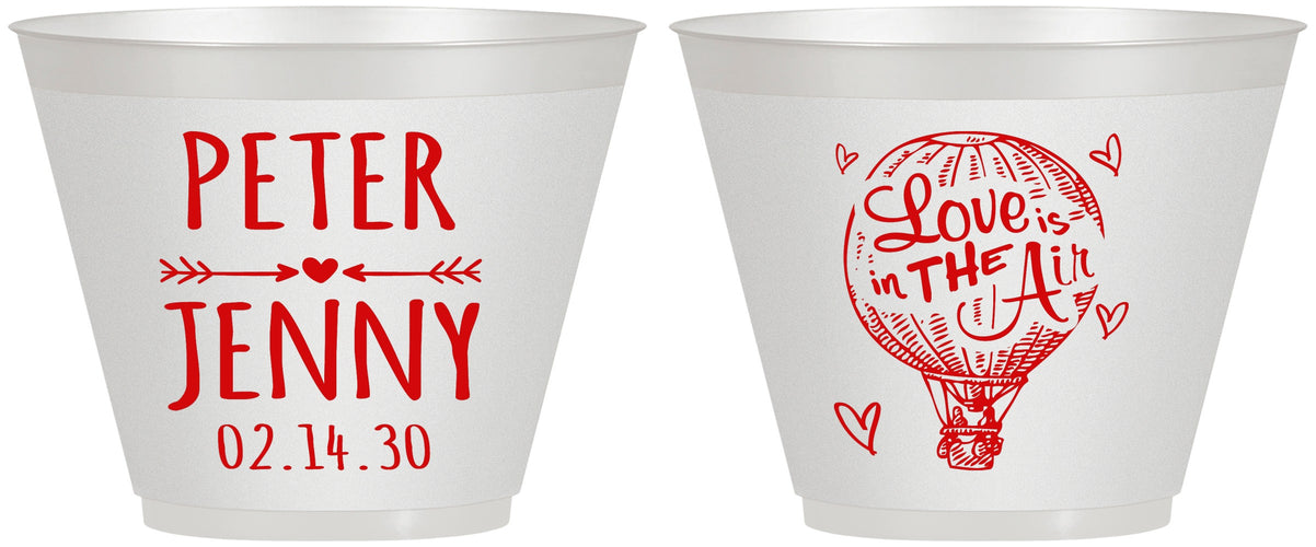 Custom Wedding 9 oz Wine Frosted Cups - Love In Air Hot Air Balloon | 210