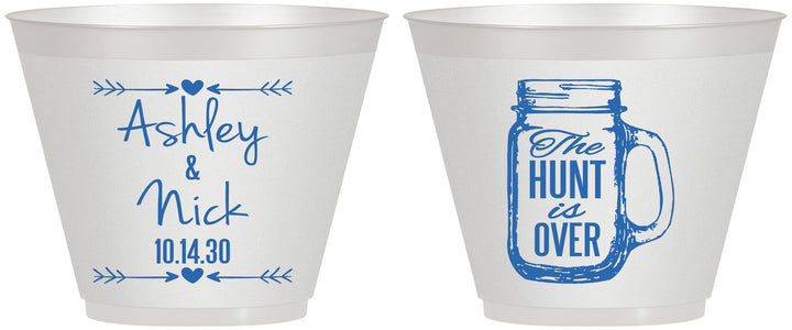 Custom Wedding 9 oz Wine Frosted Cups - The Hunt Is Over Mason Jar | 211