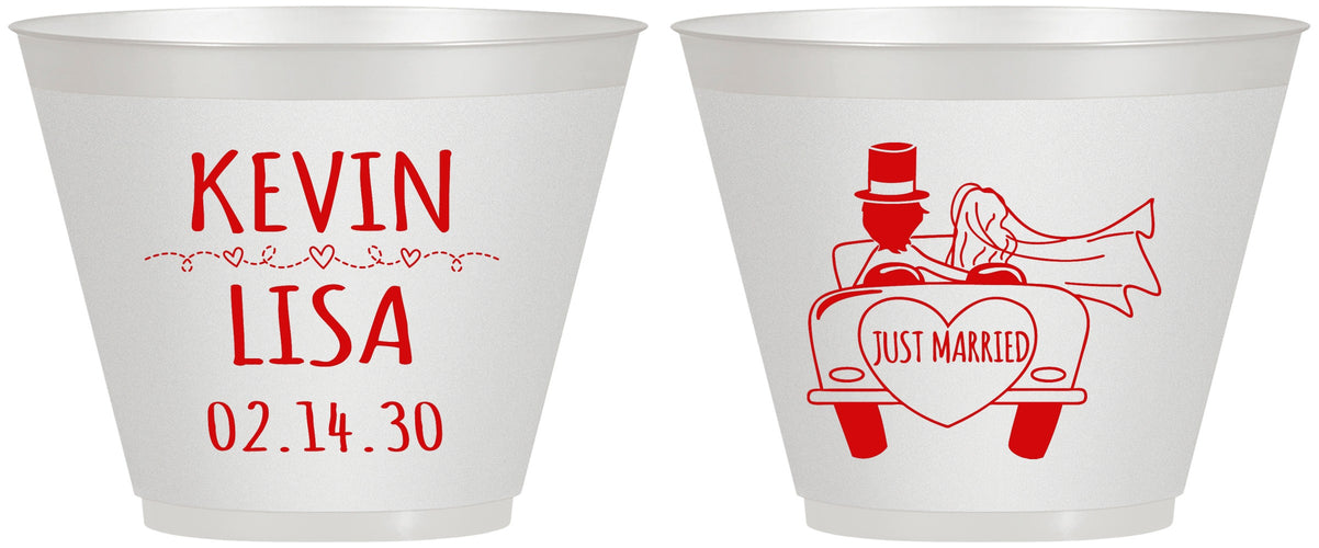 Custom Wedding 9 oz Wine Frosted Cups - Just Married | 212