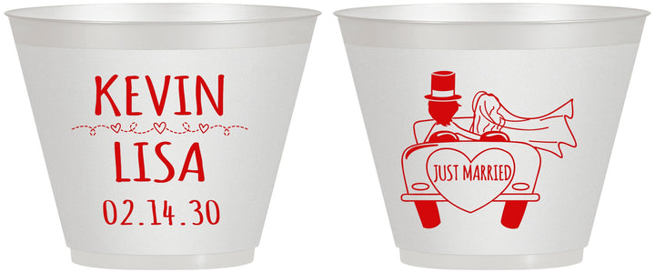 Custom Wedding 9 oz Wine Frosted Cups - Just Married | 212