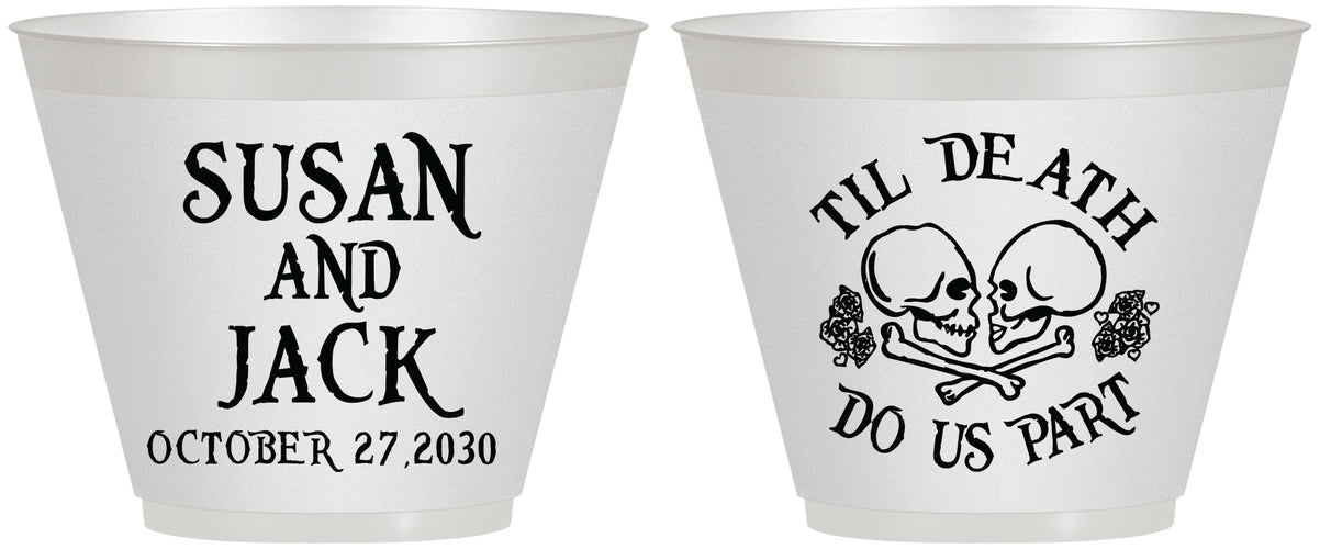 Custom Wedding 9 oz Wine Frosted Cups - Til Death Do Us Part | 213