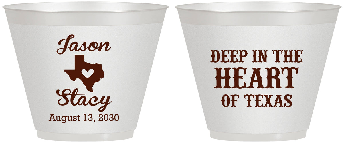 Custom Wedding 9 oz Wine Frosted Cups - Deep In The Heart Of Texas | 214