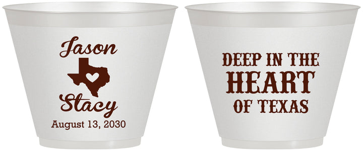 Custom Wedding 9 oz Wine Frosted Cups - Deep In The Heart Of Texas | 214
