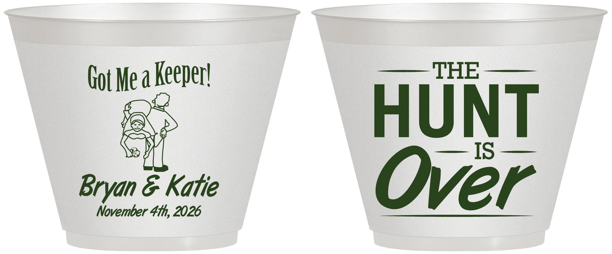 Custom Wedding 9 oz Wine Frosted Cups - The Hunt Is Over | 216