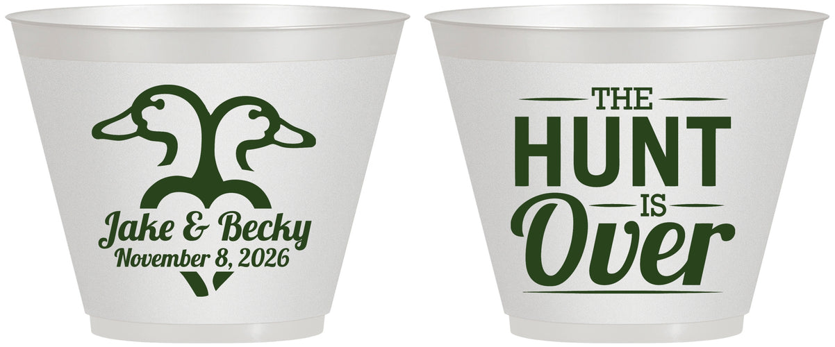 Custom Wedding 9 oz Wine Frosted Cups - The Hunt Is Over Duck | 217