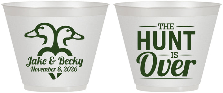 Custom Wedding 9 oz Wine Frosted Cups - The Hunt Is Over Duck | 217