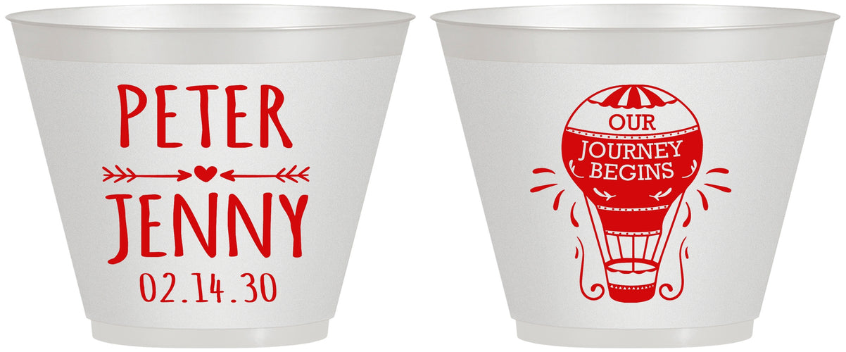 Custom Wedding 9 oz Wine Frosted Cups - Hot Air Balloon | 219