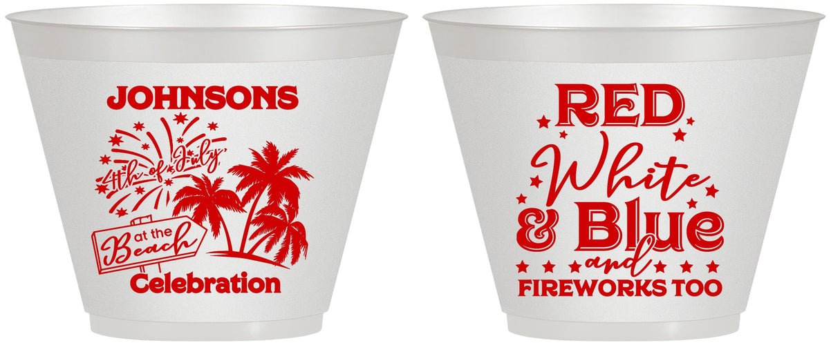 Custom 4th Of July 9 oz Wine Frosted Cups - Beach Fireworks | 220022