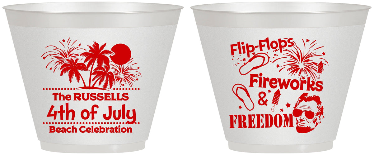 Custom 4th Of July 9 oz Wine Frosted Cups - Fireworks Beach | 220026