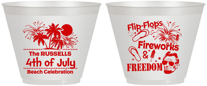Custom 4th Of July 9 oz Wine Frosted Cups - Fireworks Beach | 220026