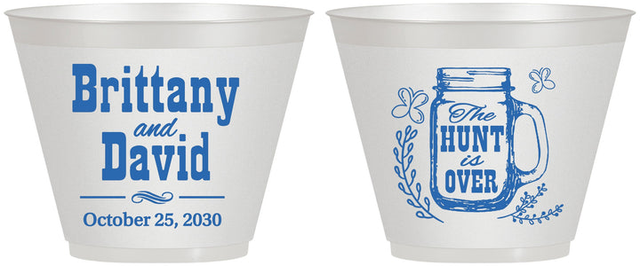 Custom Wedding 9 oz Wine Frosted Cups - The Hunt Is Over Mason Jar | 223