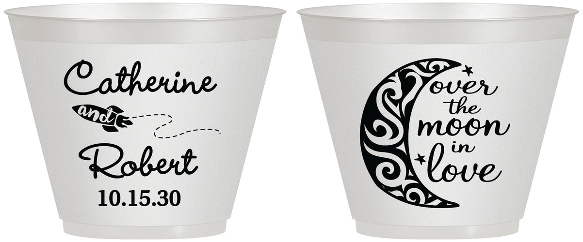 Custom Wedding 9 oz Wine Frosted Cups - Over The Moon In Love | 224
