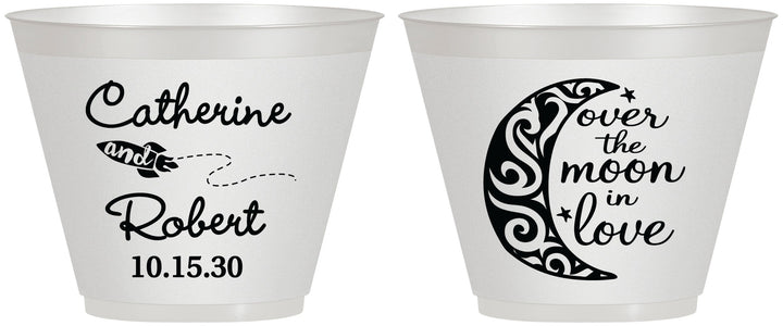 Custom Wedding 9 oz Wine Frosted Cups - Over The Moon In Love | 224