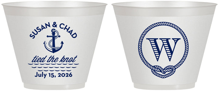 Custom Wedding 9 oz Wine Frosted Cups - Monogram Nautical | 226