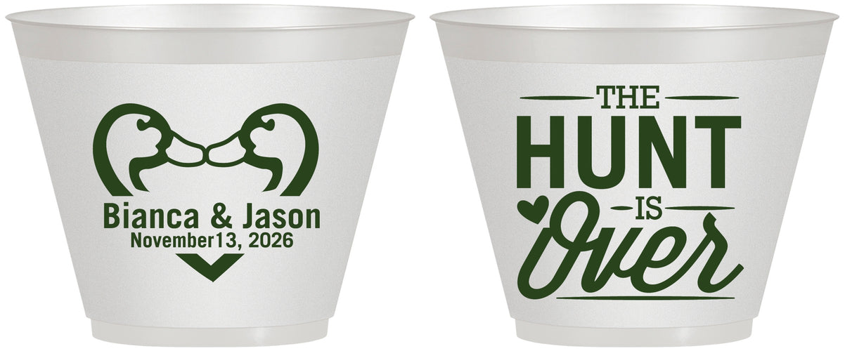 Custom Wedding 9 oz Wine Frosted Cups - The Hunt Is Over Duck | 227