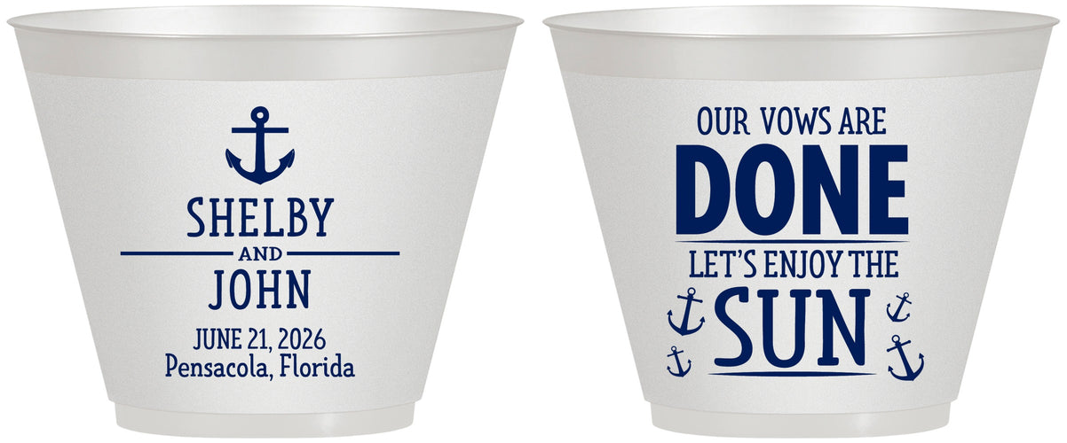Custom Wedding 9 oz Wine Frosted Cups - Vows Are Done Nautical | 228