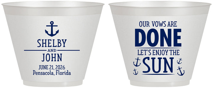 Custom Wedding 9 oz Wine Frosted Cups - Vows Are Done Nautical | 228