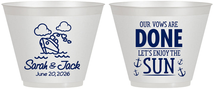 Custom Wedding 9 oz Wine Frosted Cups - Vows Are Done Cruise | 229