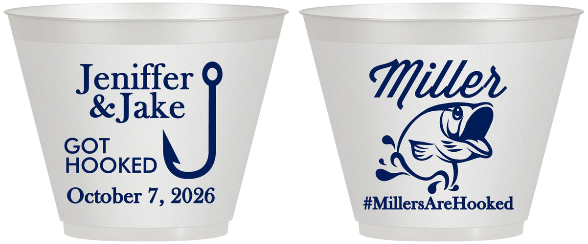 Custom Wedding 9 oz Wine Frosted Cups - Got Hook Fish | 230