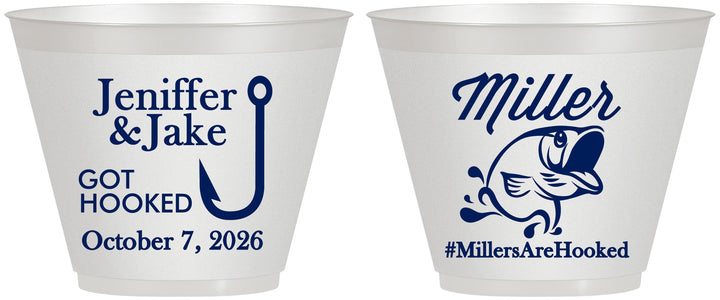 Custom Wedding 9 oz Wine Frosted Cups - Got Hook Fish | 230
