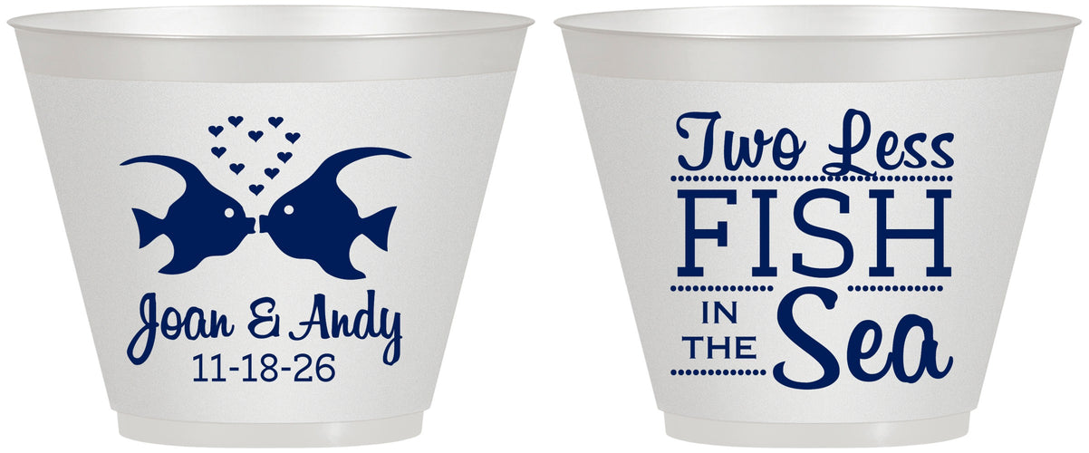 Custom Wedding 9 oz Wine Frosted Cups - Two Less Fish In The Sea | 231