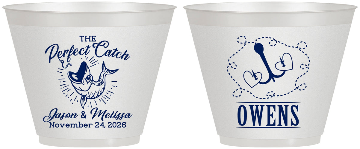 Custom Wedding 9 oz Wine Frosted Cups - The Perfect Catch | 232