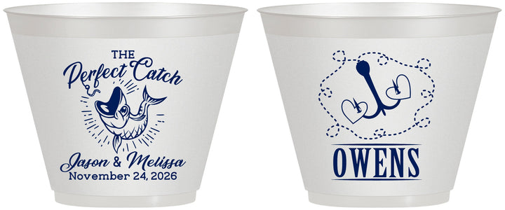 Custom Wedding 9 oz Wine Frosted Cups - The Perfect Catch | 232