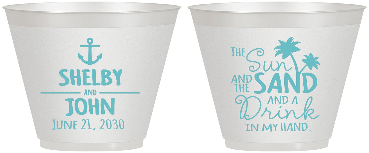 Custom Wedding 9 oz Wine Frosted Cups - Sun Sand Drink In My Hand | 233