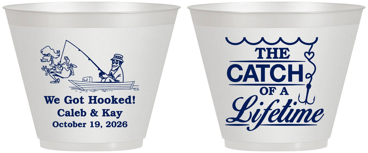 Custom Wedding 9 oz Wine Frosted Cups - Catch Of A Lifetime | 234