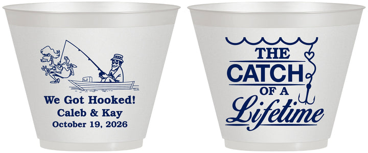 Custom Wedding 9 oz Wine Frosted Cups - Catch Of A Lifetime | 234