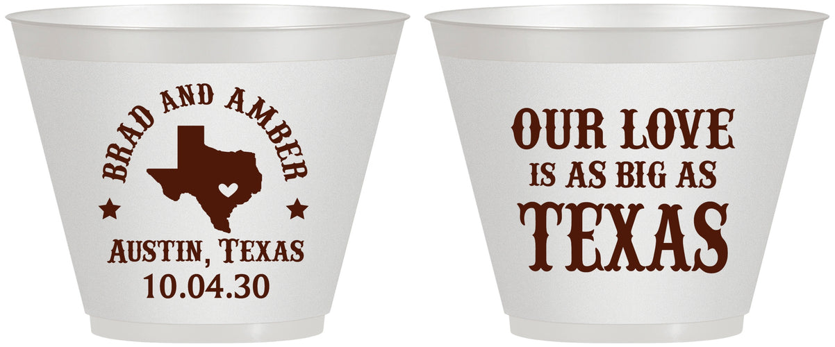 Custom Wedding 9 oz Wine Frosted Cups - Our Love Is As Big As Texas | 236