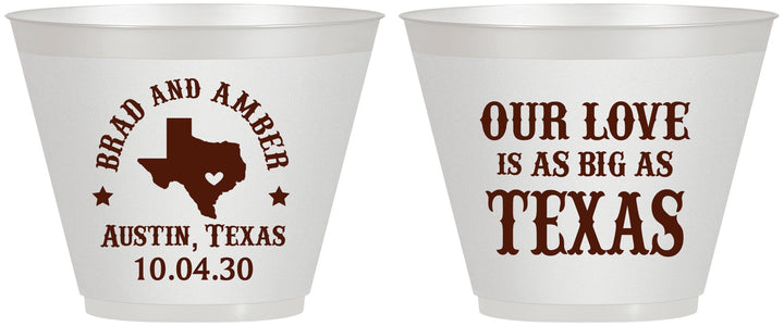 Custom Wedding 9 oz Wine Frosted Cups - Our Love Is As Big As Texas | 236