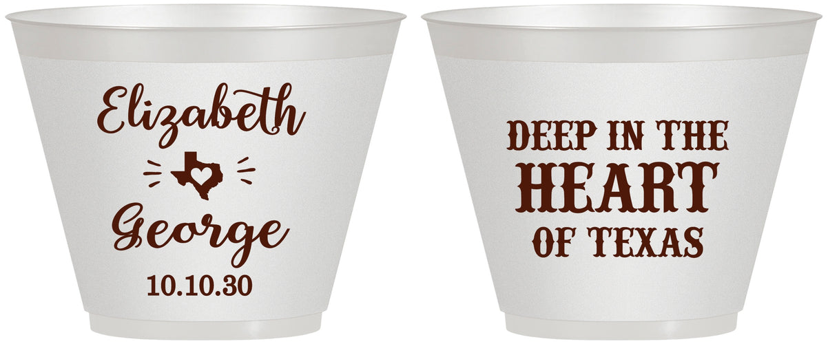 Custom Wedding 9 oz Wine Frosted Cups - Deep In The Heart Of Texas | 237