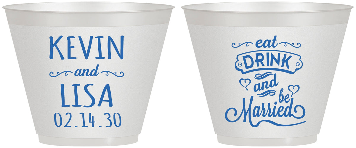 Custom Wedding 9 oz Wine Frosted Cups - Eat Drink Be Married | 239